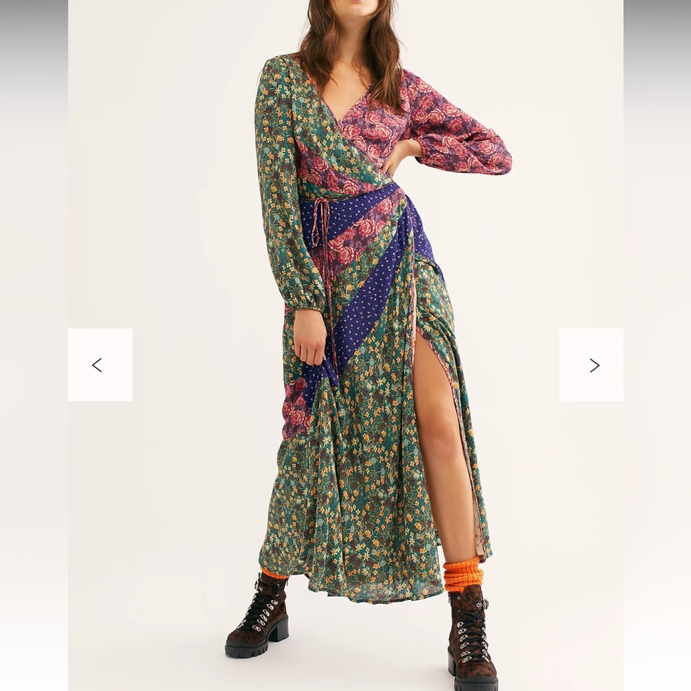 Free People Endless Love Maxi Dress Wrap Long Sleeve Patchwork Boho Women Small